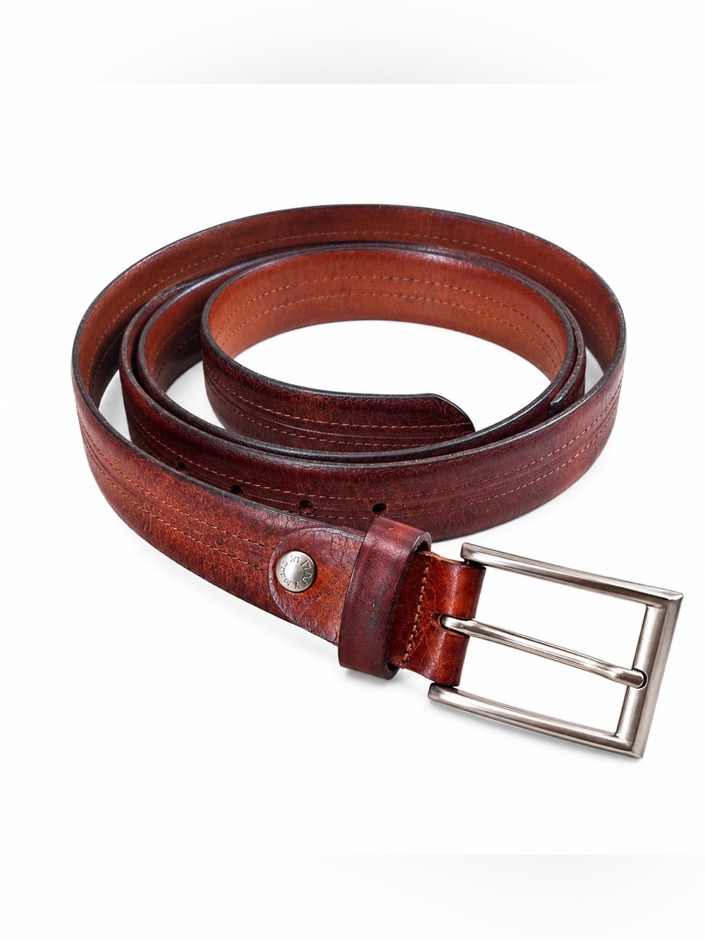Vera Pella Old Galles Brown Distressed Leather Belt Size 48 Made in Italy